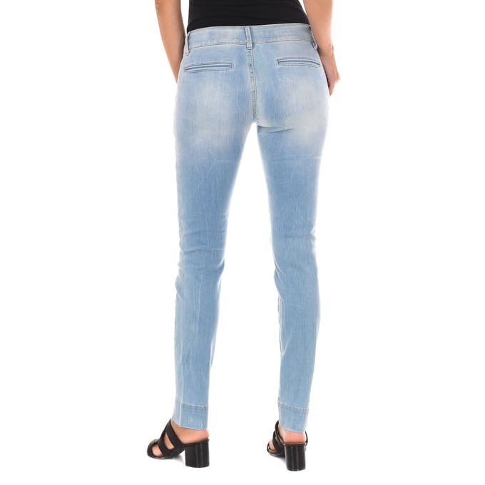 Lange denim broek met versleten effect en smal gesneden zomen 70DBF0282-D762 vrouw