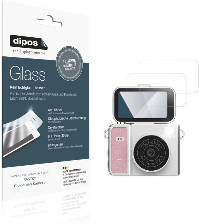 dipos – 2x Pantserfolie geschikt voor RASTKY Flip-Screen-Kamera | 9H Screenprotector