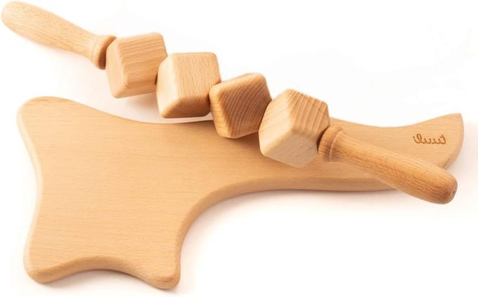 Anti-cellulitis massageset kubus massageroller - Handvat - Gua Sha - Maderotherapie van hout