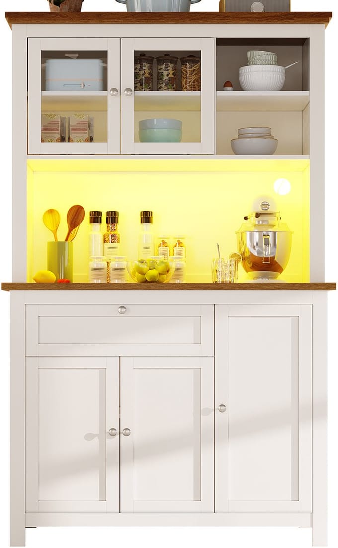 Wit MDF Hoge Kast Met Glazen Deur Woonkamer Keuken 104×40×180cm