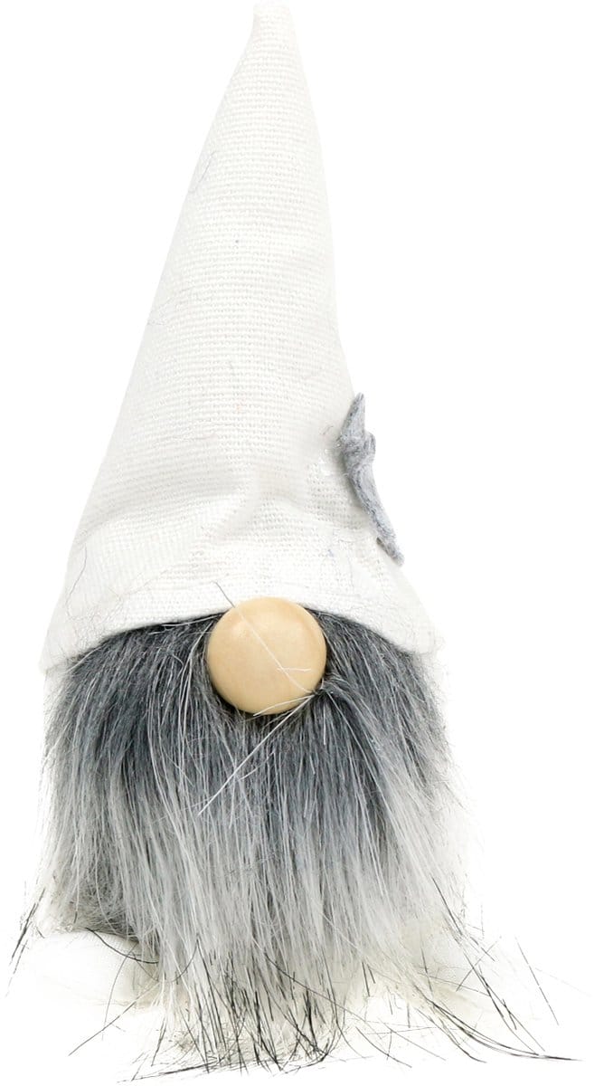 Kerstelfen met baard wit, grijs 12cm 4 st