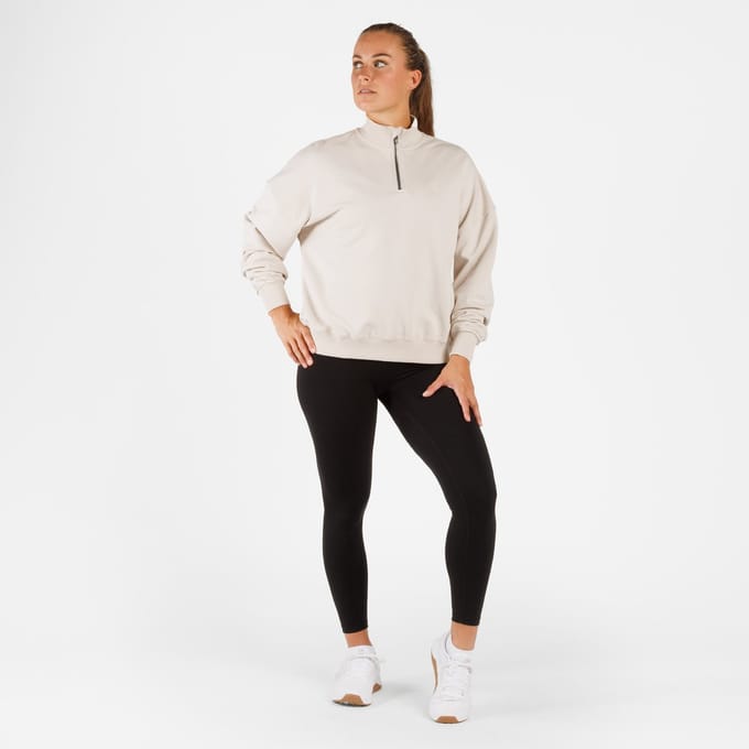 ZEUZ Dames Oversized Sweater 1/4 Zip – Comfort Sporttrui - Beige - XS