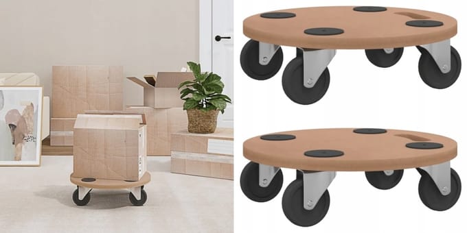 2x Verhuiswielen Platform, Rond, Houtcomposiet, 250kg