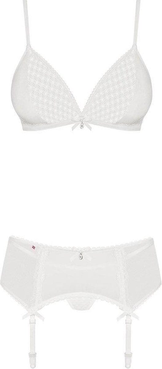 Obsessive Jarretel Set met Kant - Erotische Lingerieset - Maat L/XL - Wit