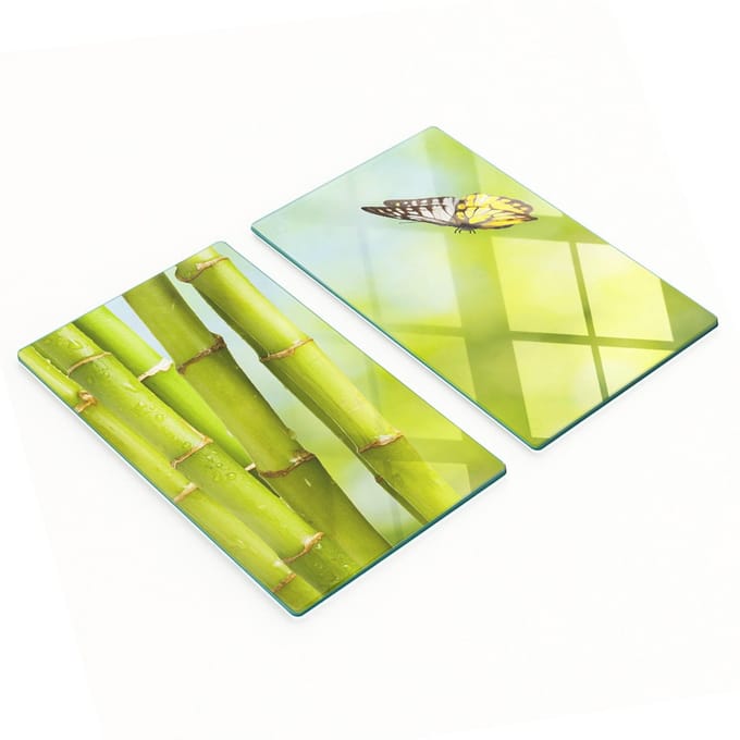 Glazen snijplanken met bamboe- en vlindermotief, 2x30x52 cm