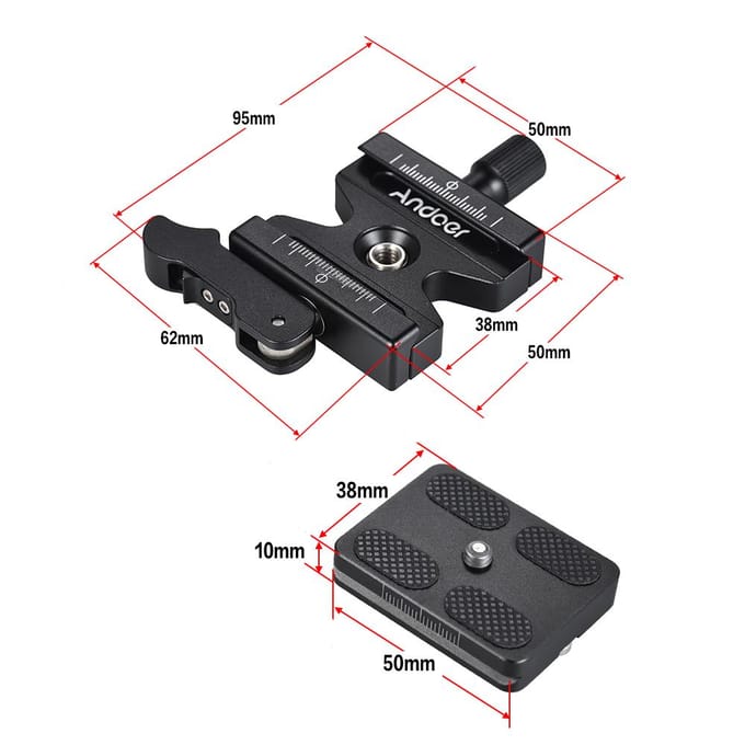 CL-50LS Aluminiumlegering Snelkoppelklem en Snelkoppelplaat met Verstelbare Hendel black