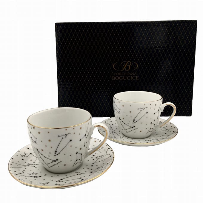 Bogucice Zodiac Wit Koffie/Teeservies met Schotels (2 stuks)