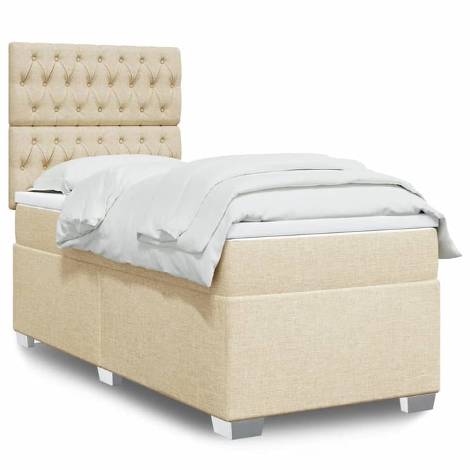 vidaXL - Boxspring - met - matras - stof - crèmekleurig - 100x200 - cm