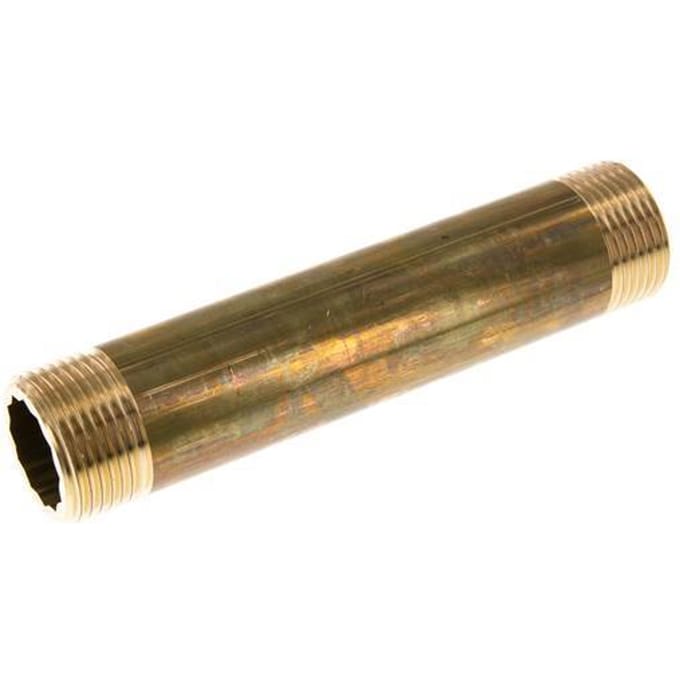 G 1'' Messing Dubbele Pijpnippel 16 Bar DIN 2982 - 150mm - FL2S-M-B-100G-150L