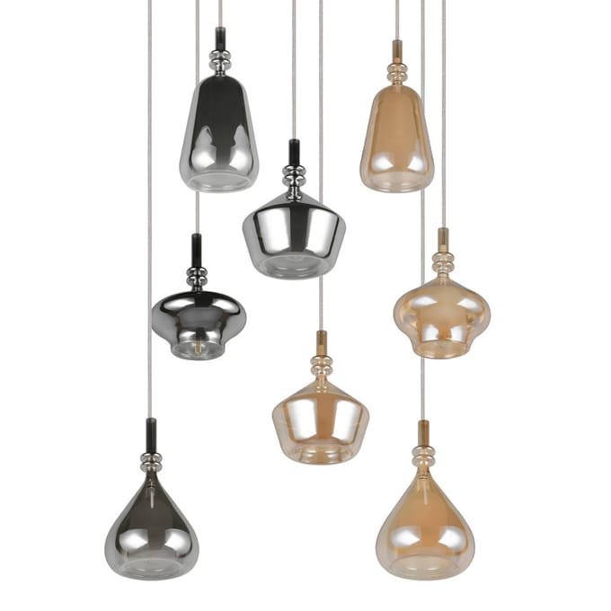 Trio Lighting Hanglamp Aldea, Ø 60 cm, wit/amber/chroom, glas, 8-lamps.