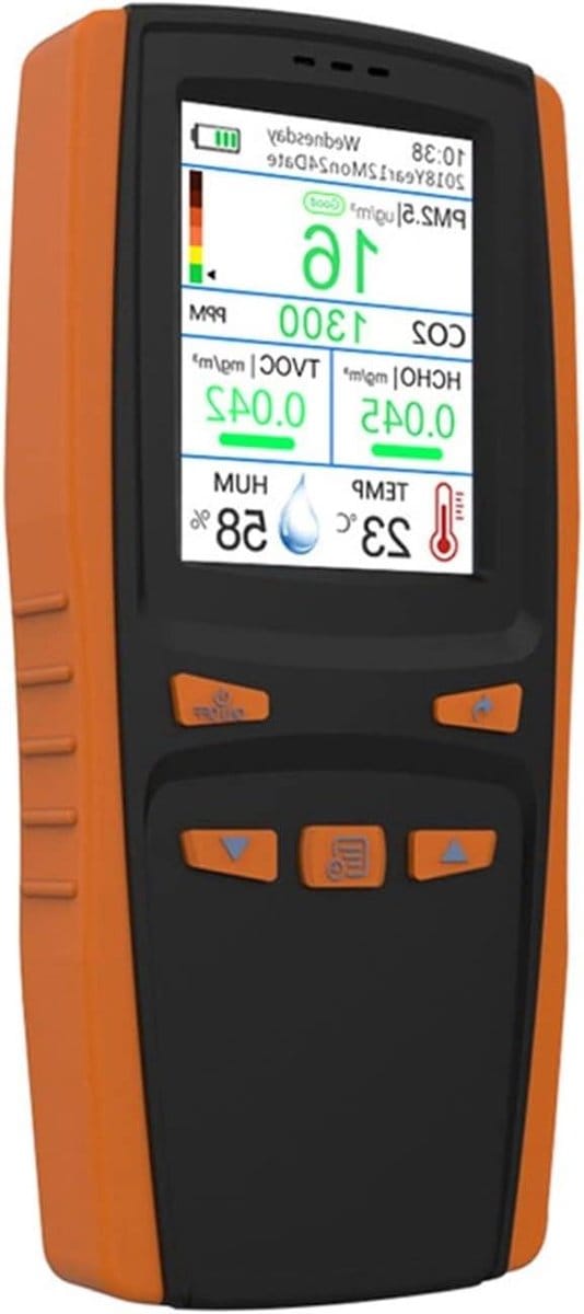 Ozonmeter Luchtkwaliteit - Ozon Analyzer Gasdetector - Luchtkwaliteit Monitoren - Instelbare Alarmdrempel - 28 inch LCD - Zwart Oranje