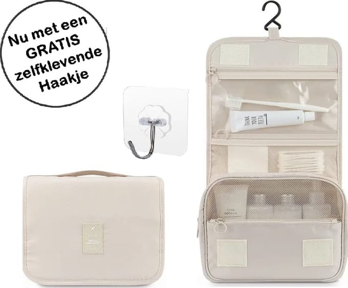 Toilettas Dames - Toilettassen - Beige - Reis Toilettas met haak