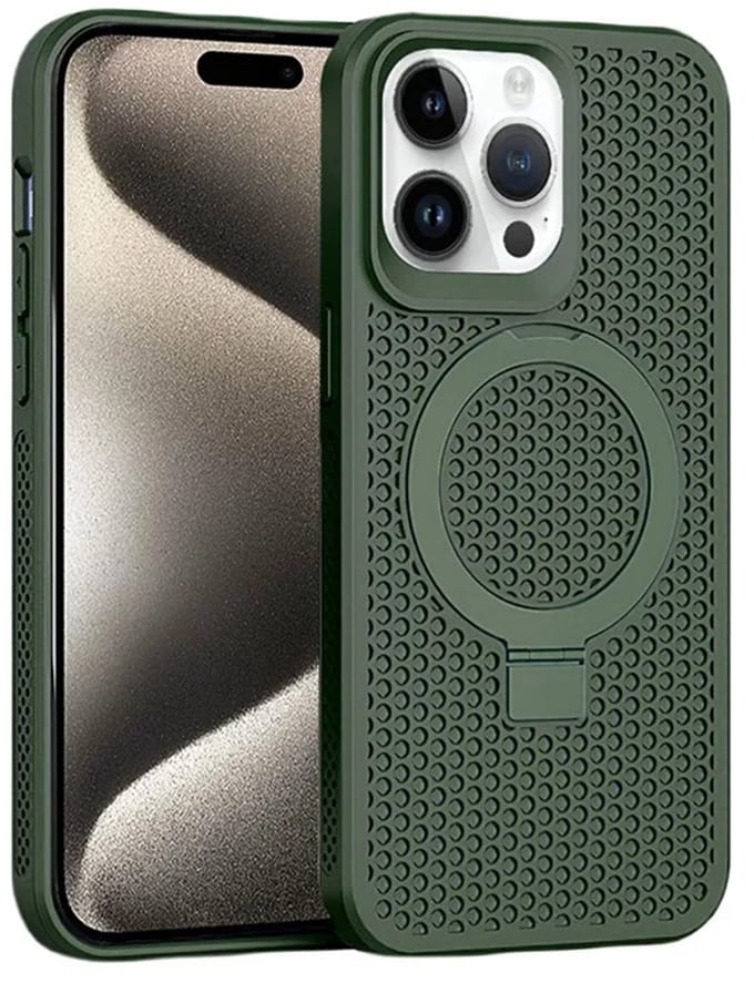 Cityhoesje - iPhone 15 Pro Max - Magnetic - Ring Holder Kickstand - Protective – Backcase - Groen
