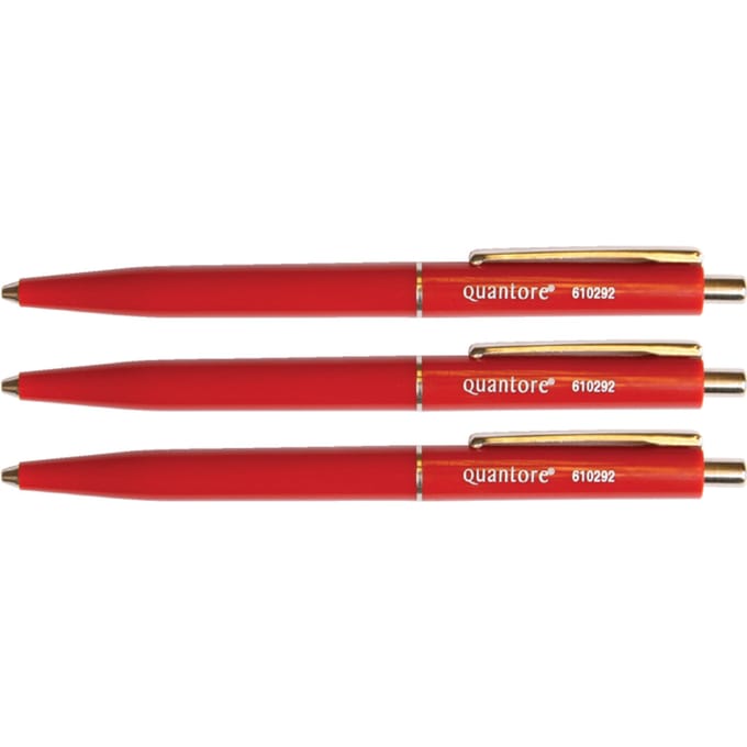 Balpen Quantore drukknop met metalen clip rood medium