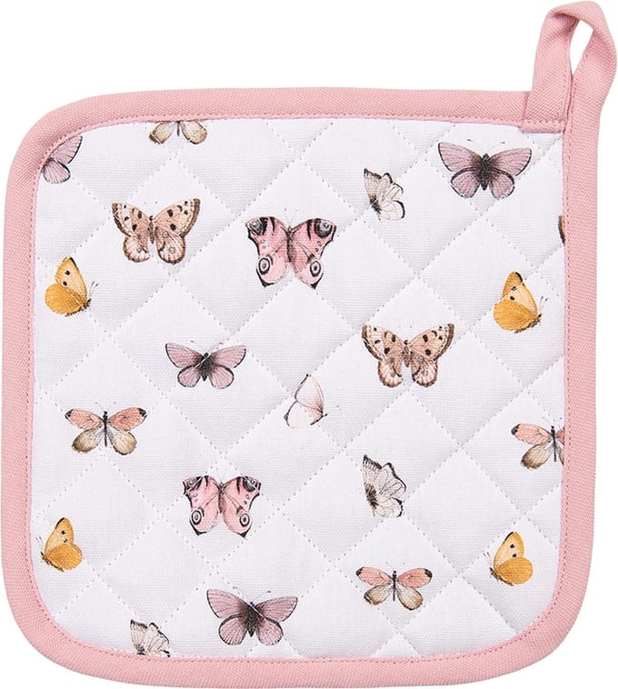 Clayre & Eef Pannenlap 20x20 cm Beige Roze Katoen Vlinders