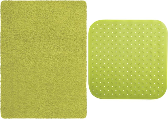 MSV Douche anti-slip/droogloop matten - Venice badkamer set - rubber/microvezel - limegroen