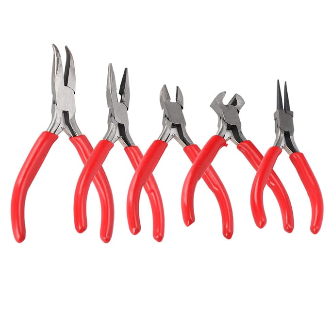 Ensemble de 5 pinces à bijoux mini en acier, coupeur, outils DIY faits à la main, kit, nez rond, long, coudé red