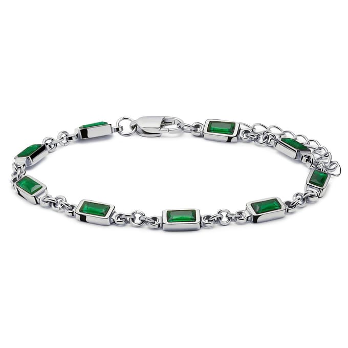 Prism | Zilverkleurige armband met smaragdgroene stenen van kristalglas