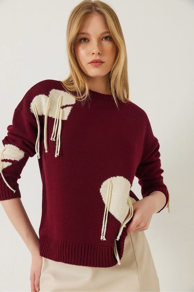 Rimpelige Hartpatroon Crew Neck Trui