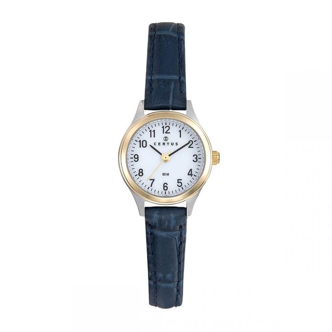 Certus-Duidelijk Dames horloge-Blauw lederen band-Bicolor