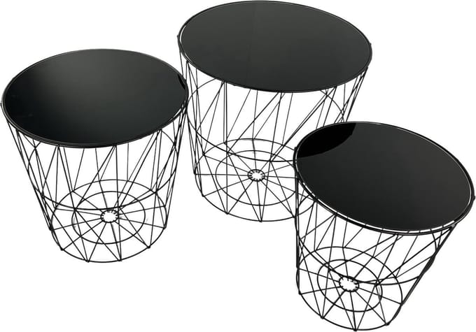 "BOUDOIR FROUFROU" Set van 3 decoratieve bijzettafels met zwart metalen frame