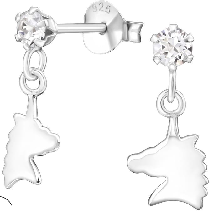Joy|S - Zilveren paard bedel oorbellen - met La Crystale