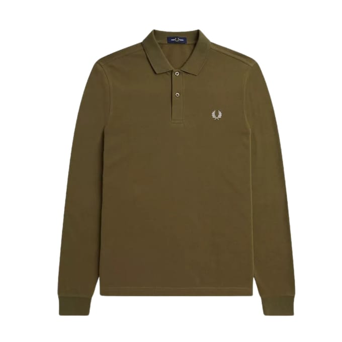 Fred Perry Uniform Groen Lange Mouw Effen Poloshirt