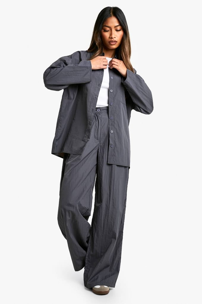 boohoo Dames Casual Wijde Pijpen Broek | Houtskool | Maat: 36