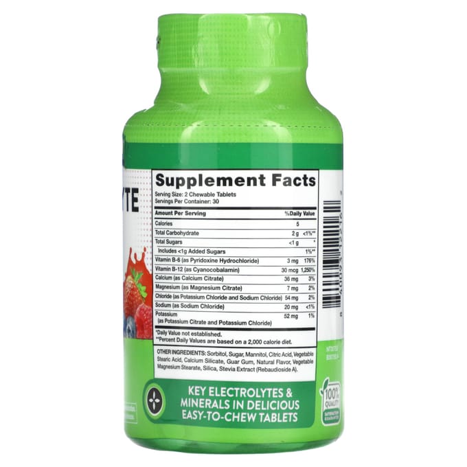 Nature's Truth, elektrolyten vochtaanvulling + kauwtablet met B-vitamines, natuurlijke bessensmaak, 60 kauwtabletten