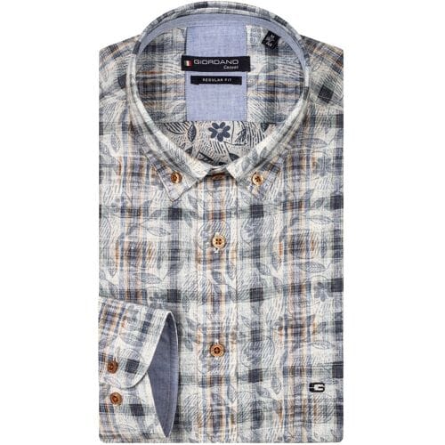 Giordano Overhemd Ivy Doubleface Cotton Linnen Fantasy Check Pattern Navy-Multi / male
