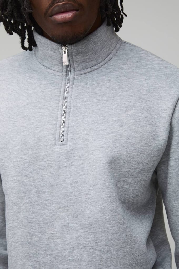 Tall Essential Regular Fit Quarter Zip Funnel Neck Sweatshirt | Grey Marl | Size Small