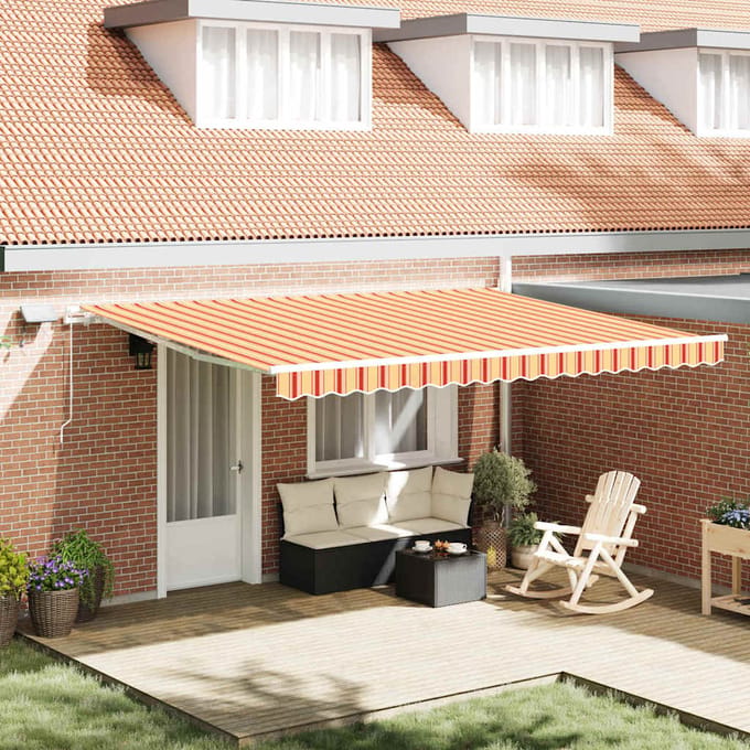 vidaXL - Uitschuifbare - luifel - Geel - en - Oranje - 450 - × - 300 - cm