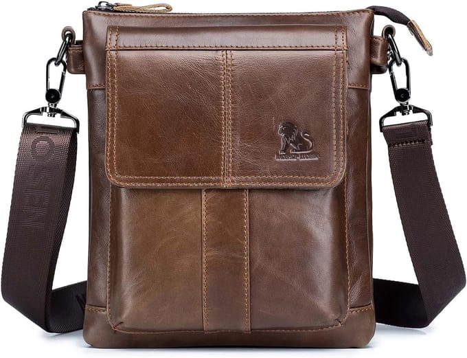 Schoudertas Heren - Reistas Portemonnee - Dagelijks Gebruik - Echt Leer - 22 x 6 x 27 cm - Bruin