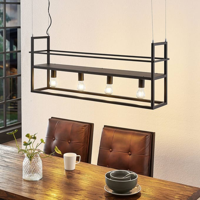 Lindby - hanglamp - 4lichts - staal - H: 41 cm - E27 - matzwart