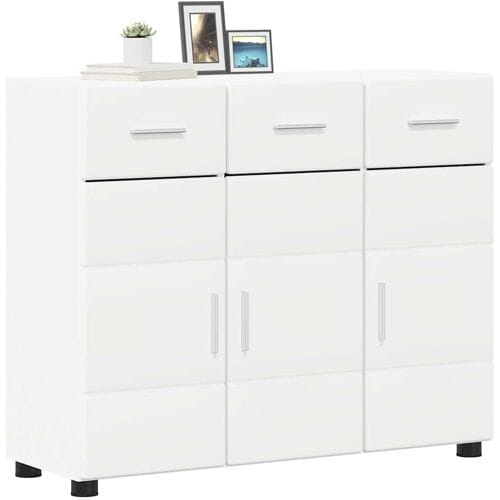 vidaXL - Dressoir - FLORIN - 88,5 - x - 30,5 - x - 73 - cm - Wit - Bewerkt - hout