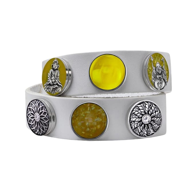 Quiges Dames Leren Armband Wit met 6 Drukknopen Set - EBCMS352