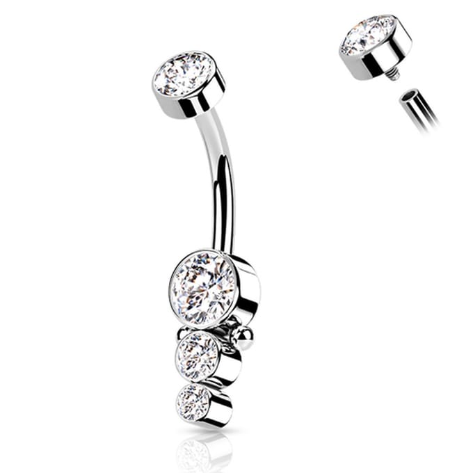 Navelpiercing PVD Triple CZ Round Cluster Dropdown - zilver - LMPiercings
