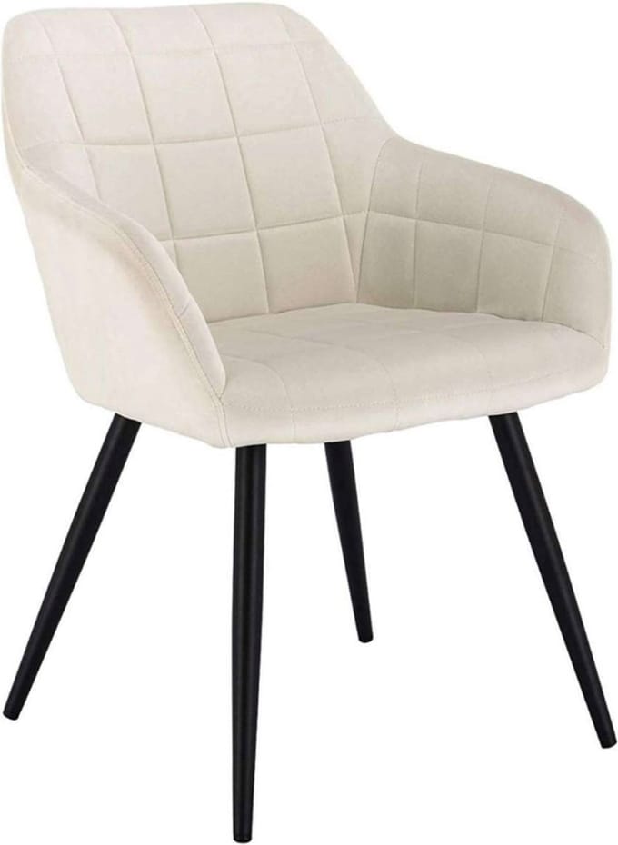 Bolt Edge Eetkamerstoelen - Velvet Creme - Armleuning - Set van 1 - Kuipstoel
