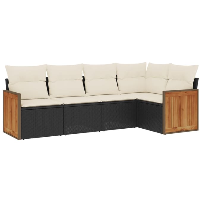 vidaXL - 5-delige - Loungeset - met - kussens - poly - rattan - zwart