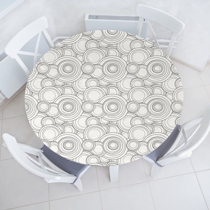 ABAKUHAUS Abstract Elastisch Rond Tafelkleed, Allround Elastisch Tafelkleed, 114 cm - 142 cm, Grijs Wit Anthraciet Grijs
