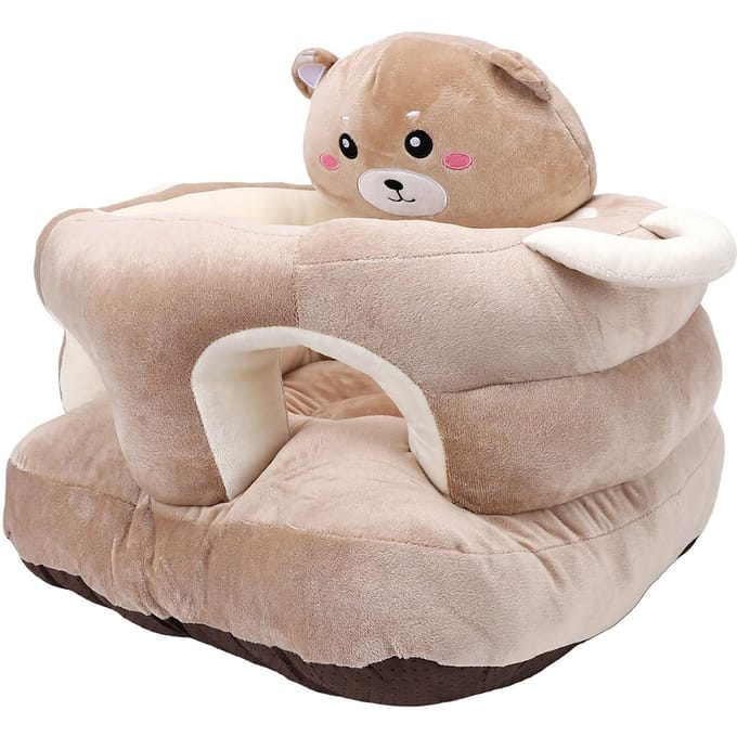 Siège Auto Bébé Peluche Mignon Animal Dessin Animé Support Dorsal Bébé Chaise de Sol Bébé Canapé pour S'asseoir Ours beige