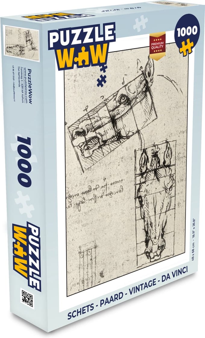 Puzzel Schets - Paard - Vintage - Da Vinci - Legpuzzel - Puzzel 1000 stukjes volwassenen