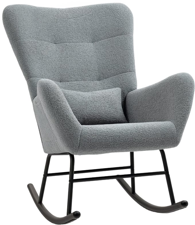 HOMCOM - Schommelstoel - met Teddy Stoffen Look - Lendenkussen - Grijs