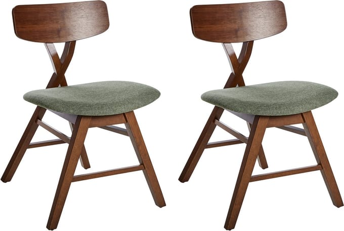 LELAND - Eetkamerstoelen set van 2 - Donkerbruin/Groen - Rubberhout