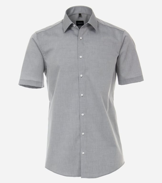 VENTI modern fit overhemd - korte mouw - popeline - grijs - Strijkvriendelijk - Boordmaat: 39
