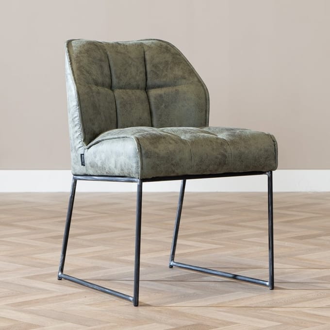 Bronx71® Industriële eetkamerstoel Abel olijfgroen - stoel