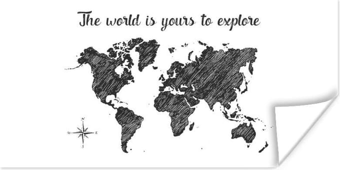 Wereldkaarten - Wereldkaart - Zwart - Quote - 160x80 cm