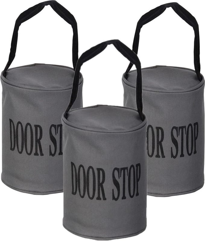 Esschert Design Canvas deurstopper grijs - Set van 3x stuks - met handvat - 16 x 12.5 cm - 2.4 kg