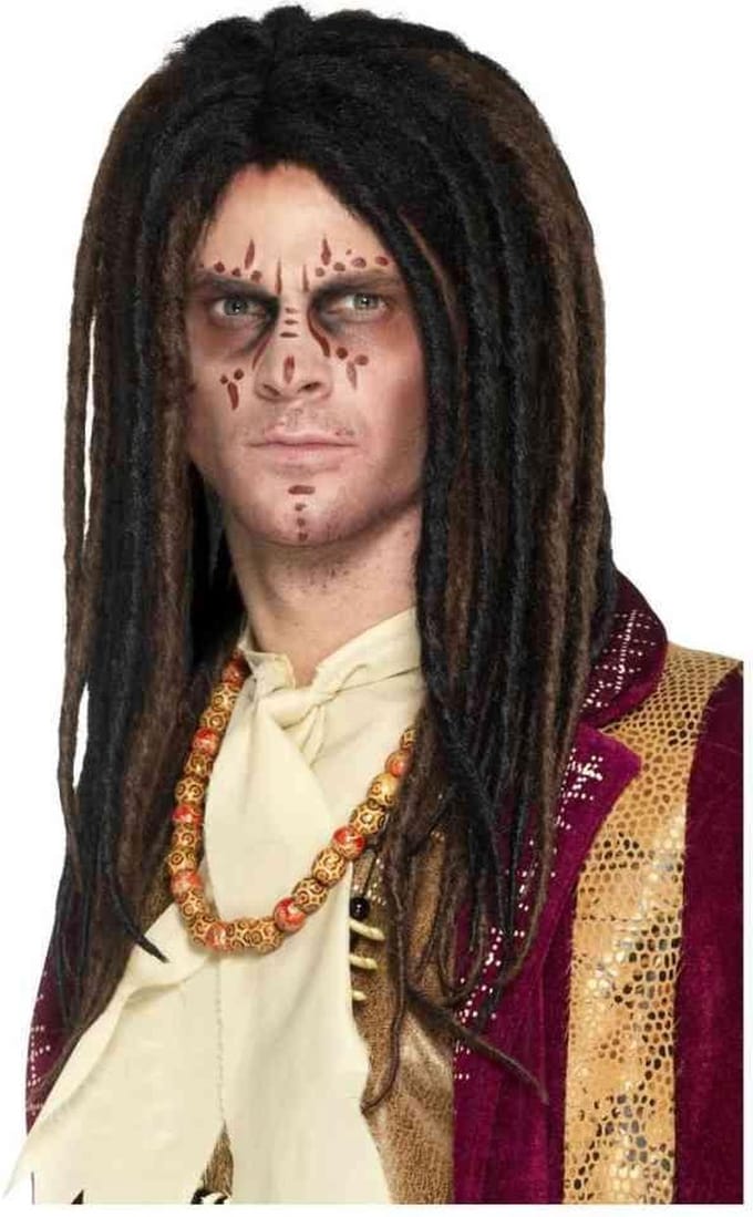 Smiffys Carnaval verkleed dreadlocks pruik voor heren - bruin - lang haar - Rasta/Hippie
