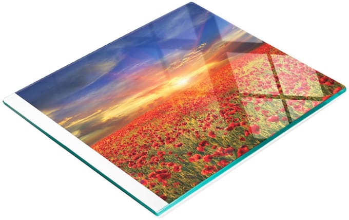 Multifunctioneel decoratief keukenbord van gehard glas, Maki Field, 60x52 cm